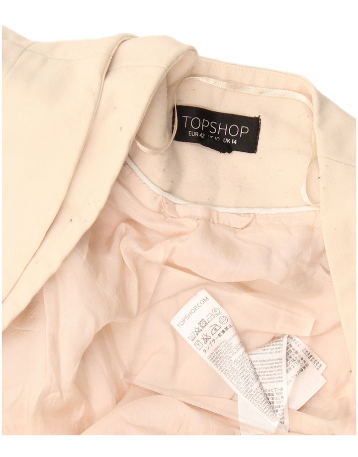 Topshop Chaqueta tipo blazer abierta corta para mujer Reino Unido 44 Poliéster beige grande