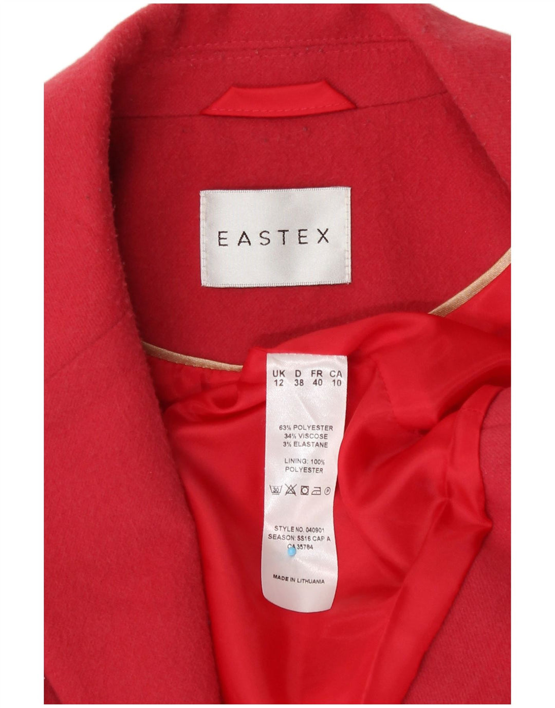 Eastex Chaqueta Blazer de 3 Botones para Mujer UK 12 Mediano Rojo Poliéster
