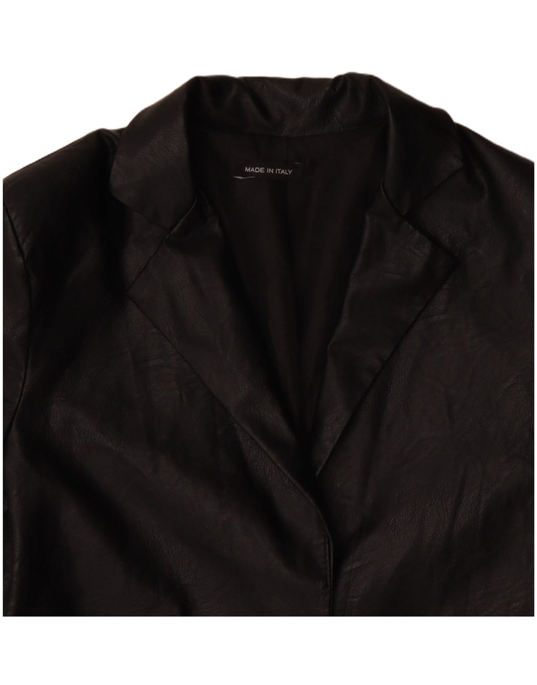 VINTAGE Mujer 1 Botón Chaqueta Blazer de Cuero Sintético Reino Unido 12 Negro Medio