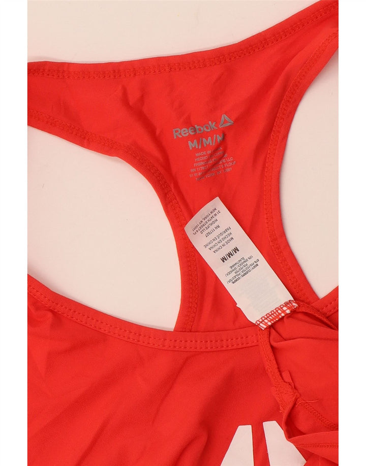 REEBOK Top sin mangas gráfico para mujer UK 12 Mediano Rojo Poliéster