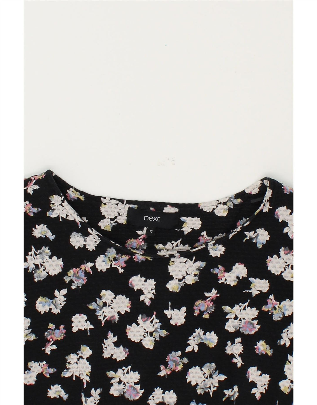 NEXT Womens 3/4 Sleeve Basic Dress UK 10 Small Black Floral Vintage Next and Second-Hand Next from Messina Hembry 