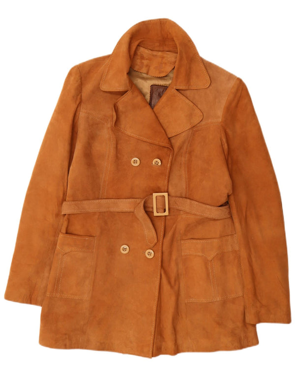 Chaqueta vintage de ante de doble botonadura para mujer IT 48 XL Beige