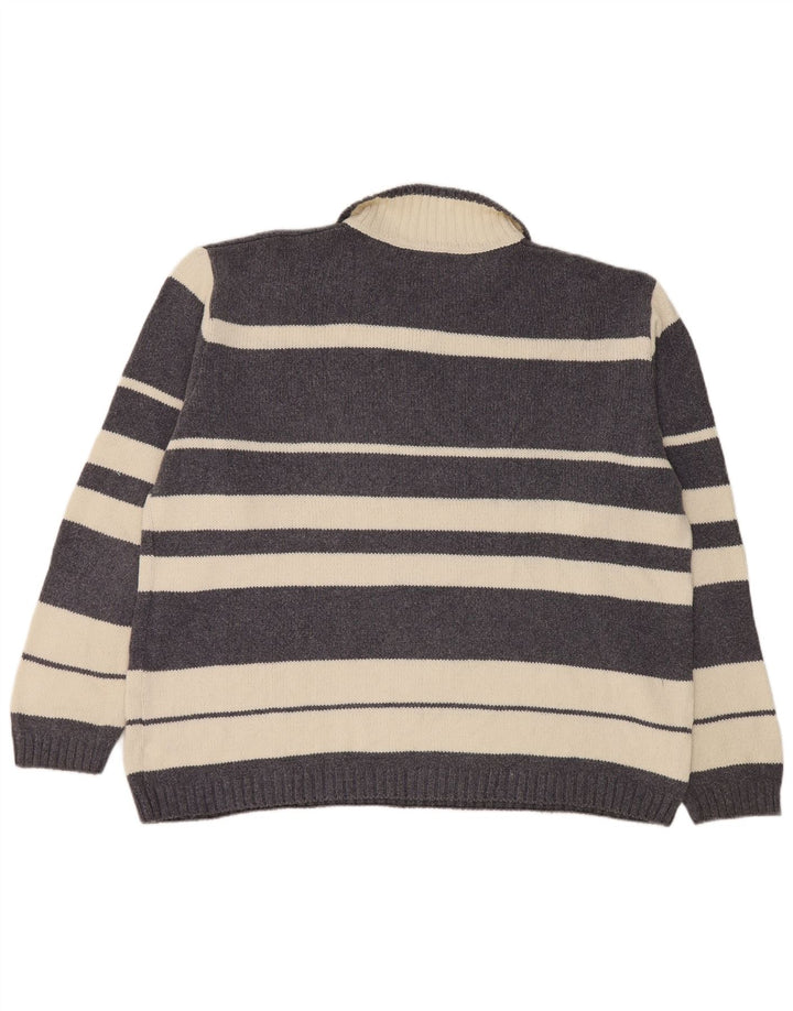Levi's Hombre Polo Neck Jumper Sweater Grande Gris Rayas Algodón