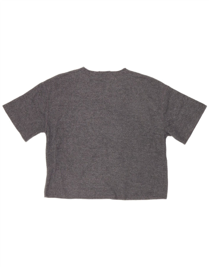 Zara Mujer Camiseta Extragrande Top UK 10 Small Gris Poliéster
