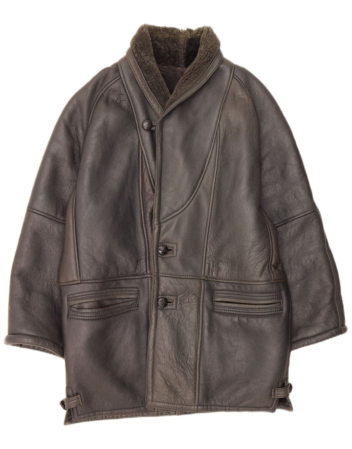 Vintage hombres shearling abrigo Reino Unido 42 XL negro