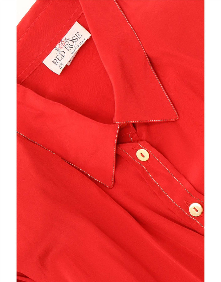 Camisa regular vintage de manga larga para mujer IT 46 Seda roja grande