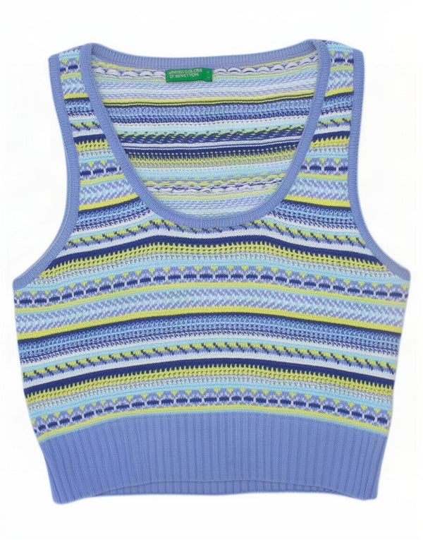Benetton Camiseta Sin Mangas Crop Vest para Mujer UK 8 Small De Algodón A Rayas Multicolor