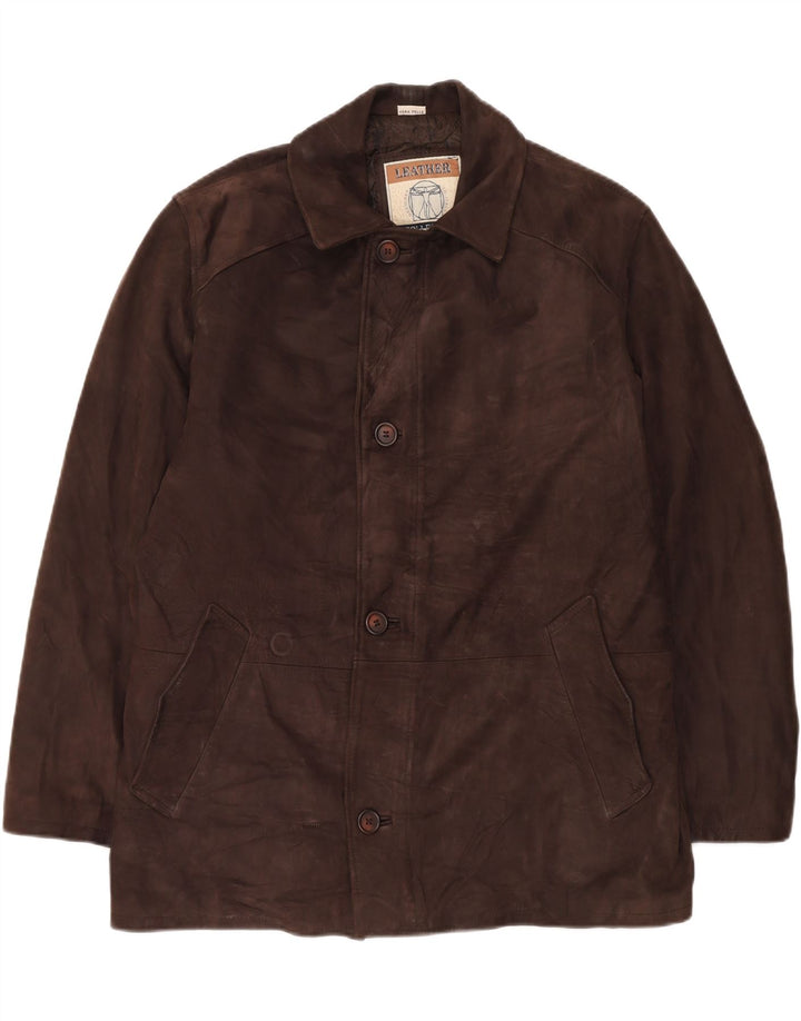 Abrigo de cuero vintage para hombre IT 50 cuero marrón grande