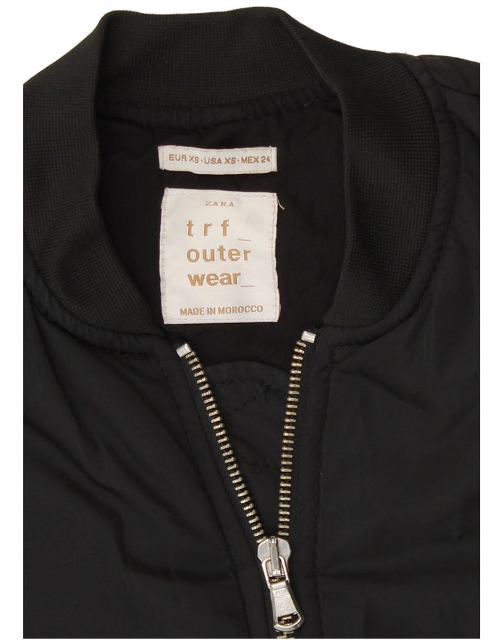Zara Mujer Chaqueta Bomber Holgada UK 4 XS Negro Poliéster Moderno