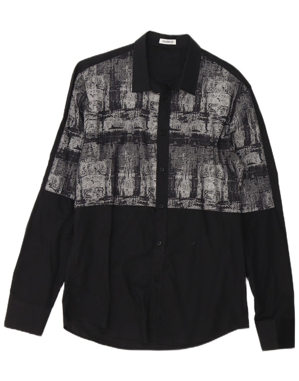 Bikkembergs Camisa con estampado abstracto grande de algodón negro para hombre