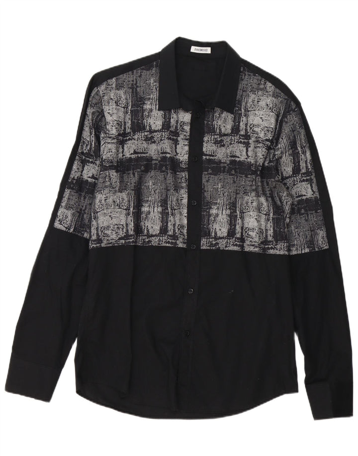 Bikkembergs Camisa con estampado abstracto grande de algodón negro para hombre