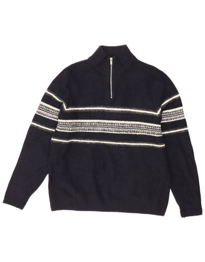 Marks & Spencer Jersey con cuello y cremallera para hombre, talla grande, rayas azul marino