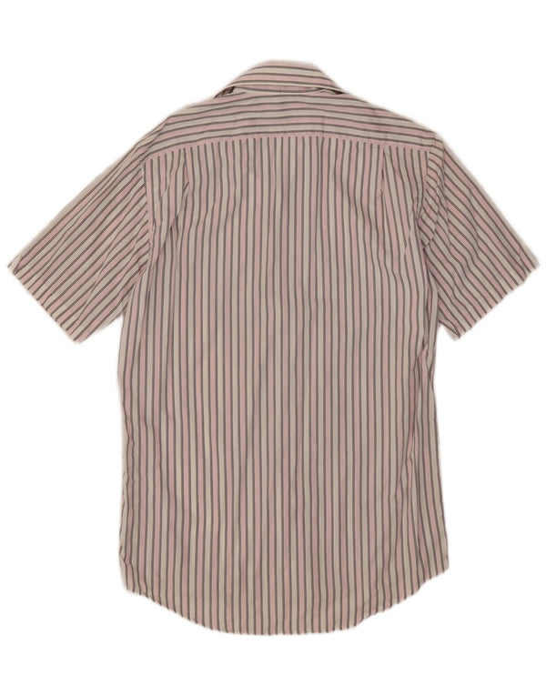 Camisa Lacoste Hombre Manga Corta Talla 38 Algodón Rayas Rosa Medio