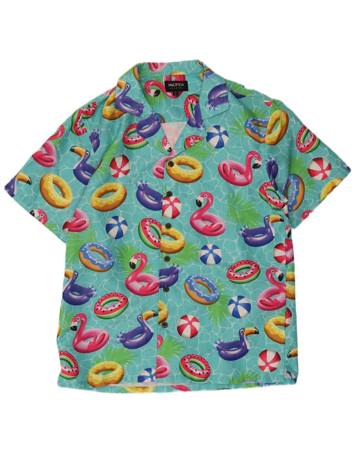 Ropa Camisa de manga corta con estampado abstracto para hombre Poliéster turquesa grande