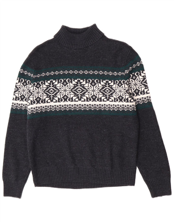 Canda Jersey De Cuello Vuelto Para Hombre Suéter Medio Azul Marino Fair Isle Acrílico