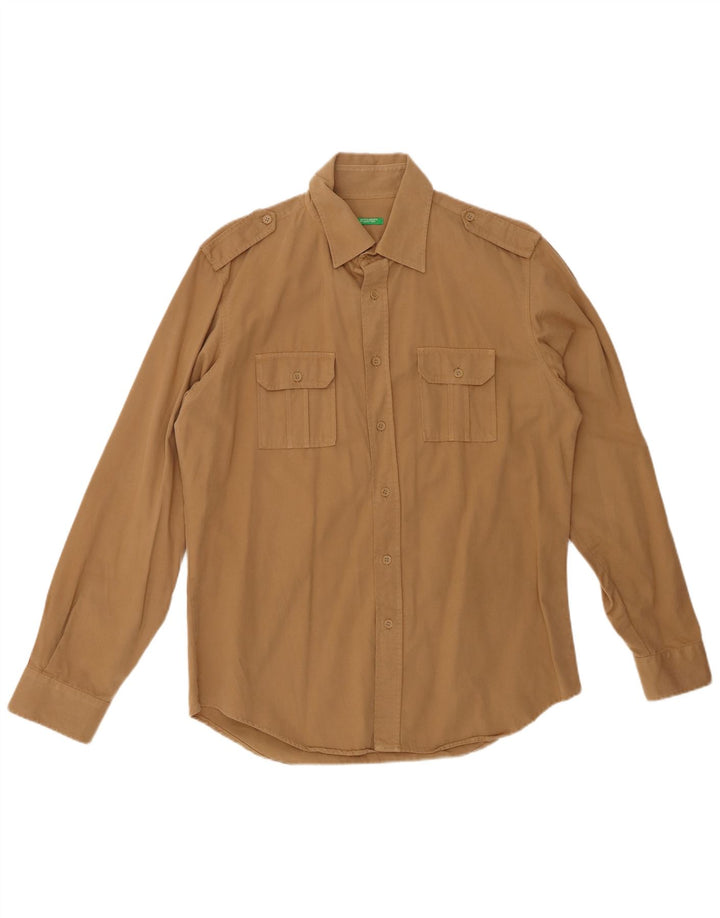 BENETTON Camisa Militar De Franela Hombre Beige Medio