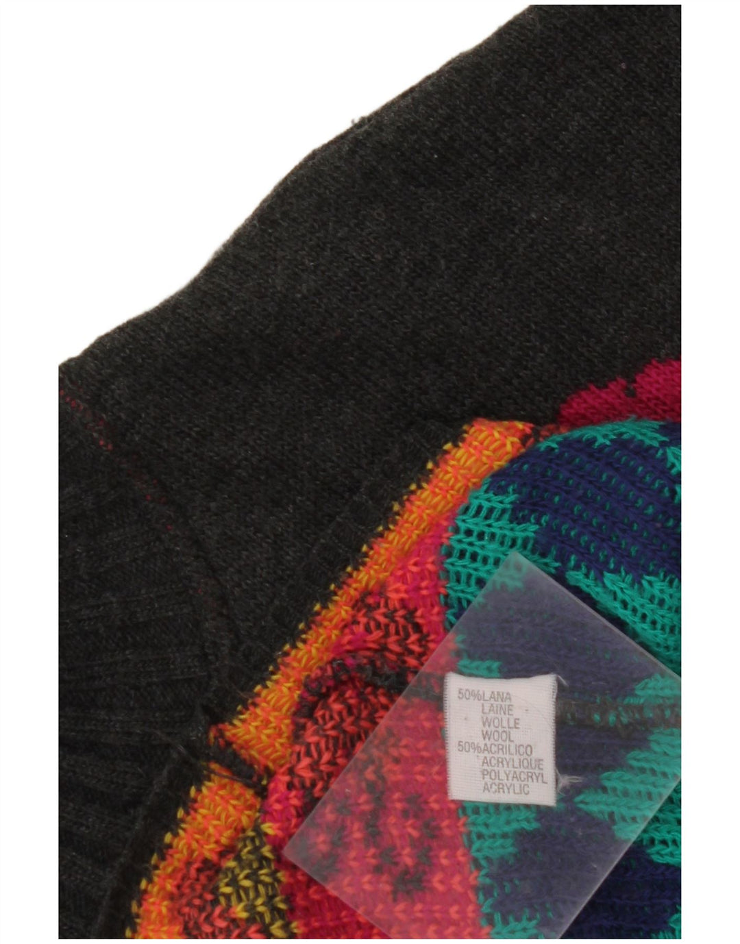 VINTAGE suéter de cuello de tortuga para mujer Reino Unido 18 XL geométrico multicolor