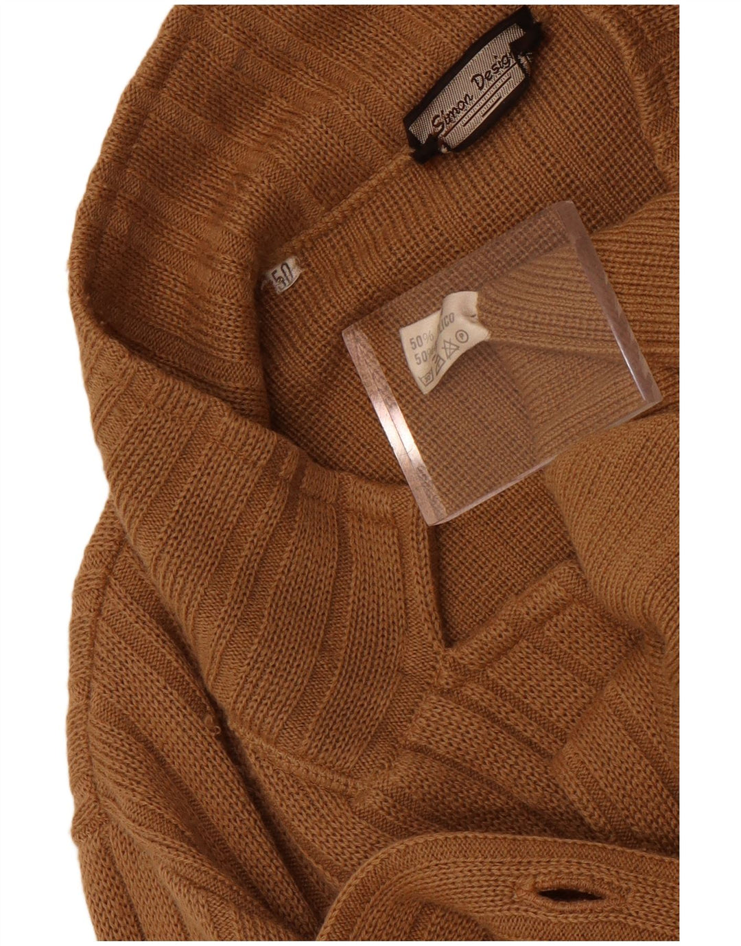 Vintage hombres doble pecho cardigan suéter IT 50 lana marrón medio