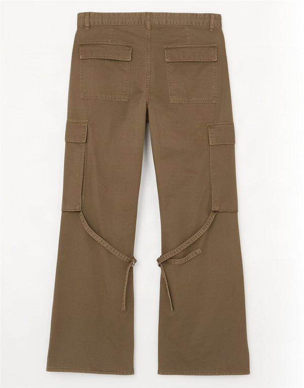 Zara Pantalones Cargo Acampanados para Mujer EU 38 Small W28 L32 Algodón Caqui