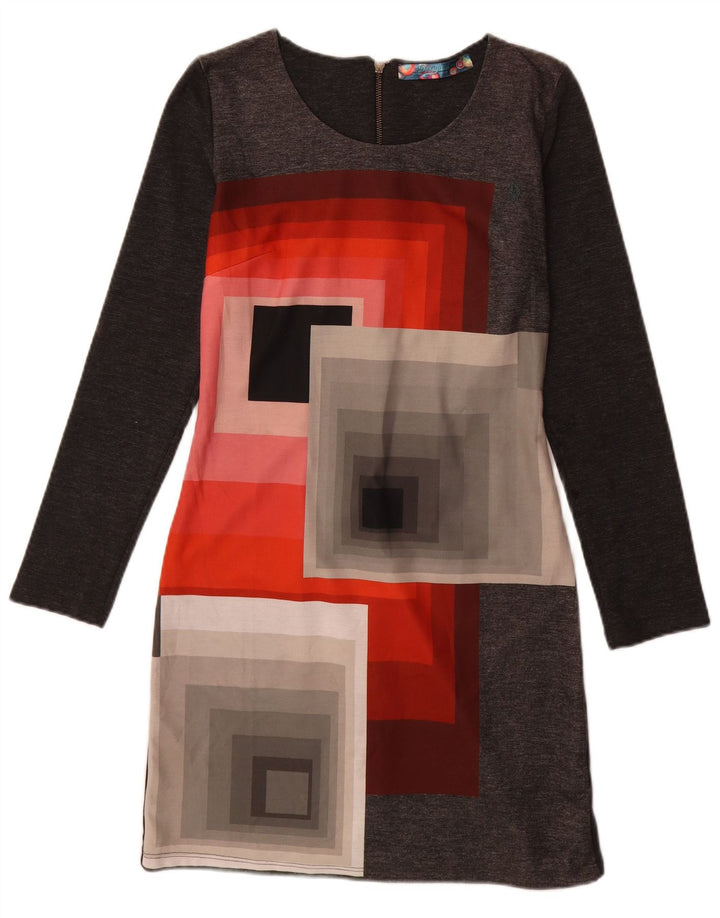 Desigual Vestido tubo de manga larga para mujer UK 42 Gris medio Geométrico