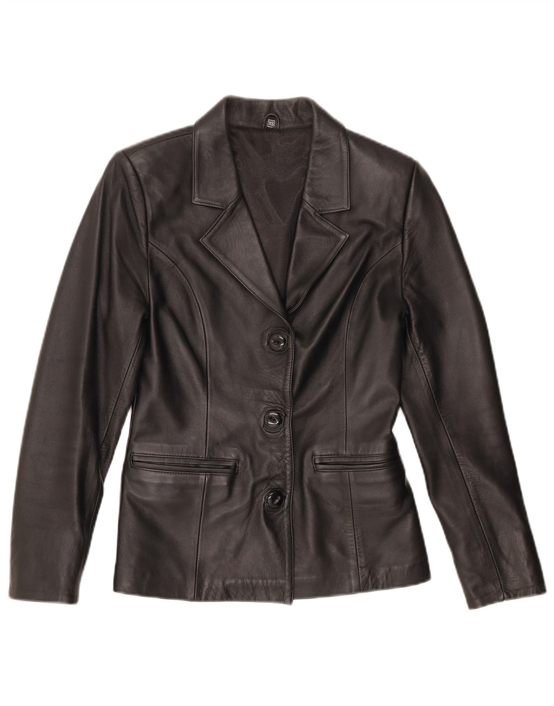 Vintage mujer 3 botones cuero Blazer chaqueta Reino Unido 6 XS negro
