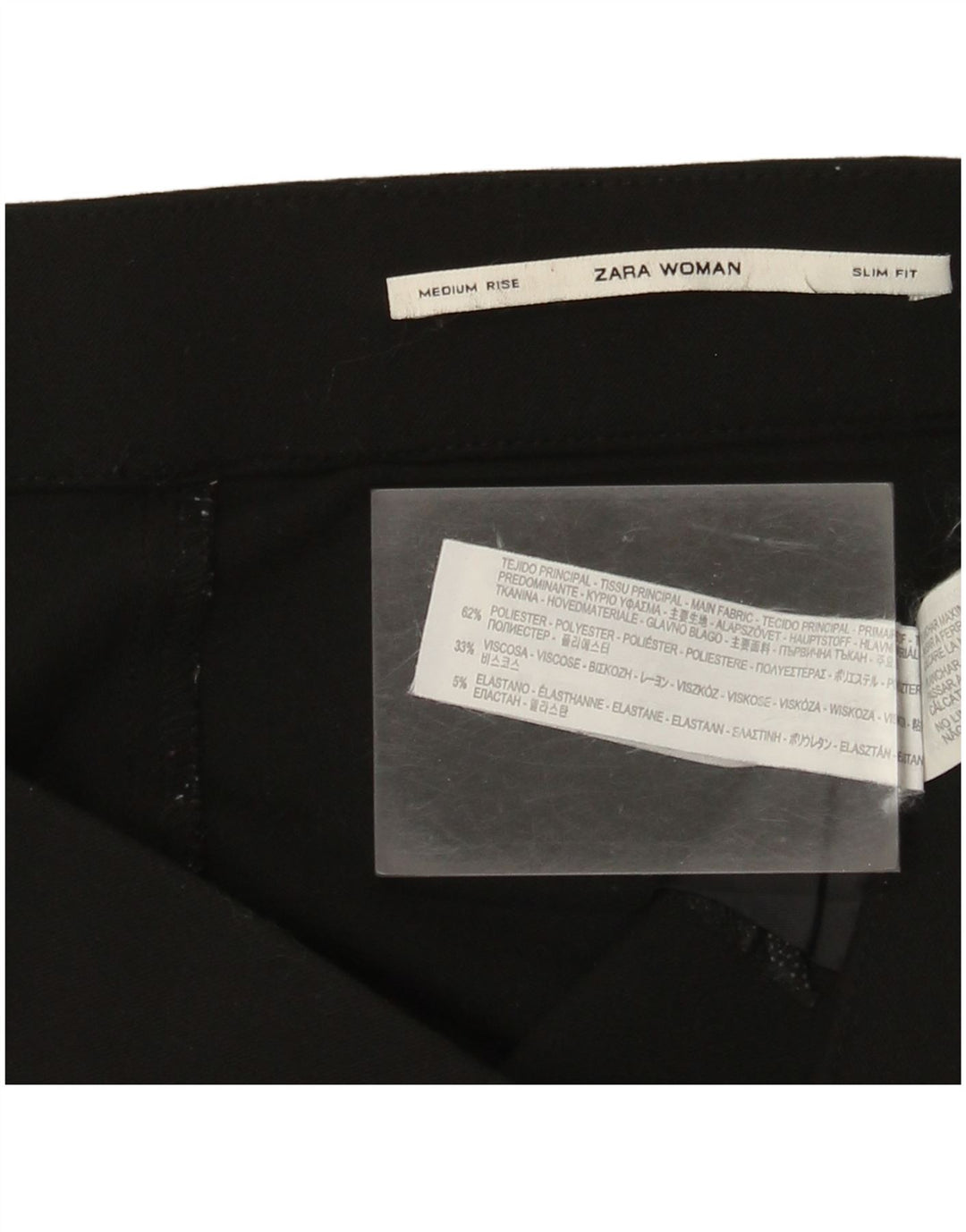 Zara Mujer Pantalones Casuales Delgados De Talle Medio Mediano W28 L28 Poliéster Negro