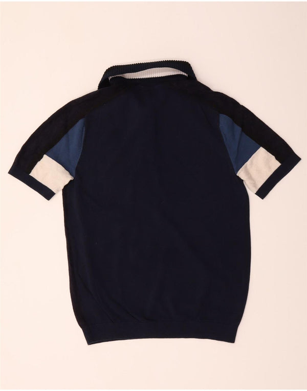 Reiss Hombre Polo Neck Jumper Sweater Small Azul Marino Colorblock