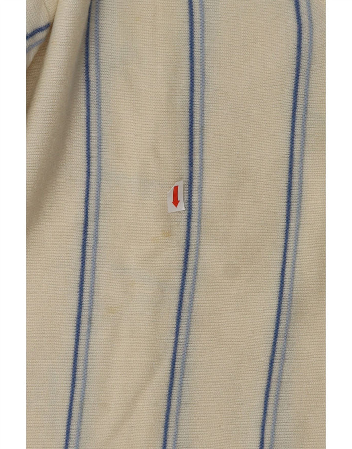 VINTAGE Hombres V-Cuello Jumper Suéter Medio Off Blanco Rayas