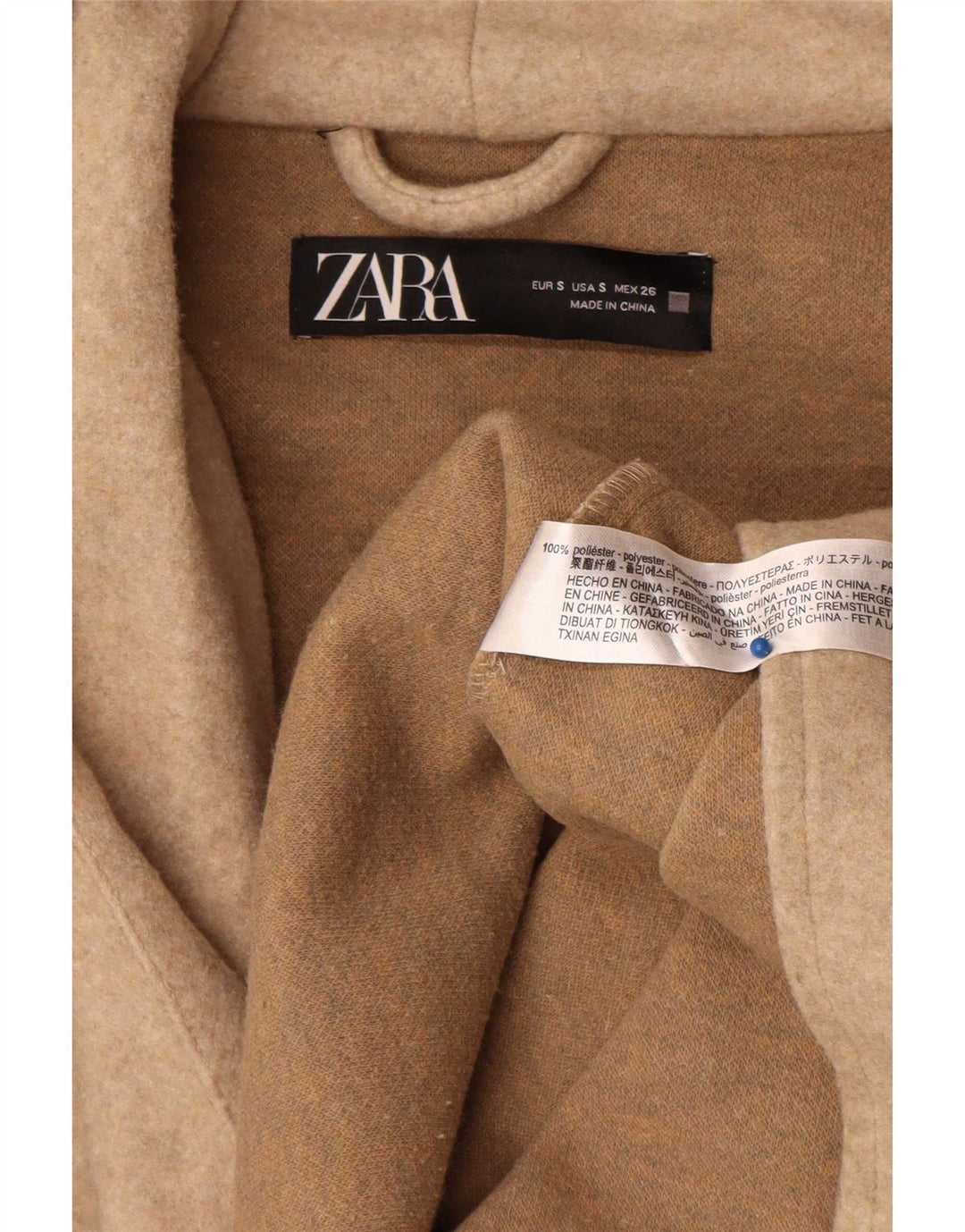 Zara Mujer Abrigo extragrande con capucha UK 10 Small Beige Poliéster