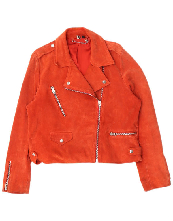 Topshop Chaqueta motera de ante para mujer UK 46 Large Pink Leather