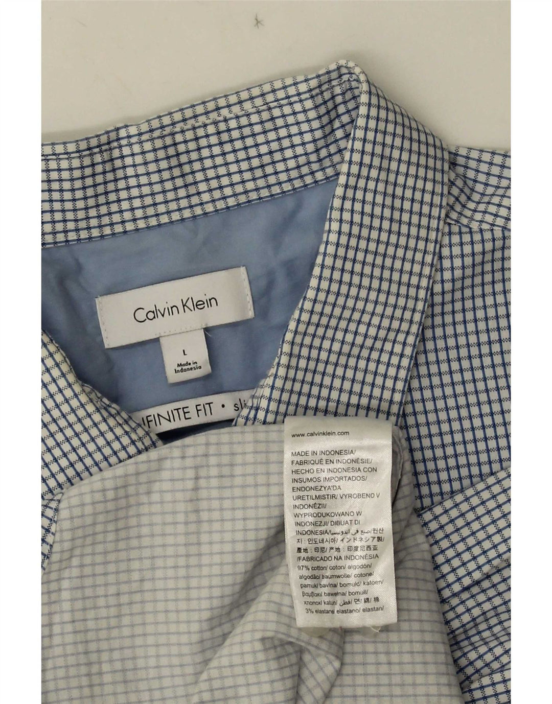Camisa Calvin Klein Hombre Slim Fit Algodón A Cuadros Azul Grande