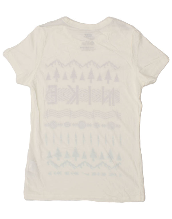 NIKE Womens Slim Fit Graphic T-Shirt Top UK 14 Large Off White Cotton