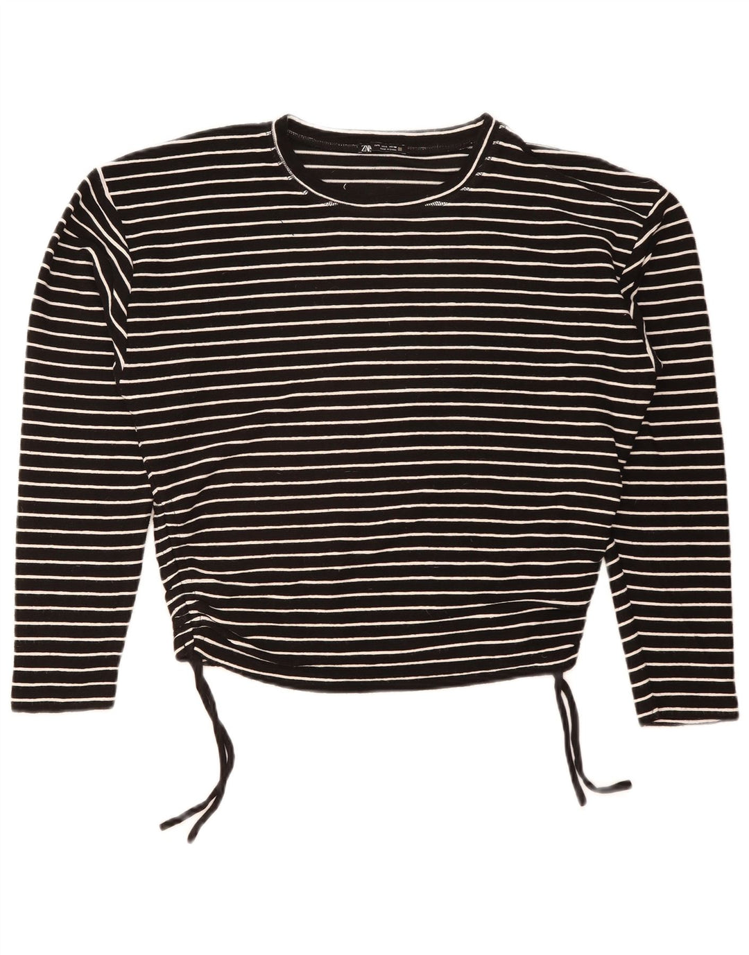 Zara Mujer Crop Top Manga Larga UK 46 Grande Poliéster A Rayas Negro