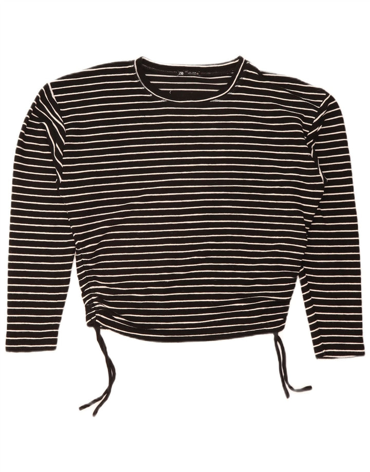 Zara Mujer Crop Top Manga Larga UK 46 Grande Poliéster A Rayas Negro