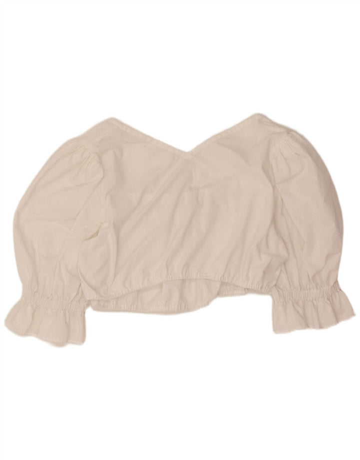 Vintage mujer crop top Reino Unido 12 blanco medio