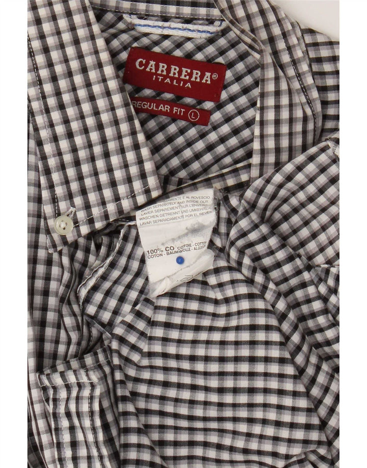 Camisa Carrera Regular Fit para hombre de algodón a cuadros negros grandes