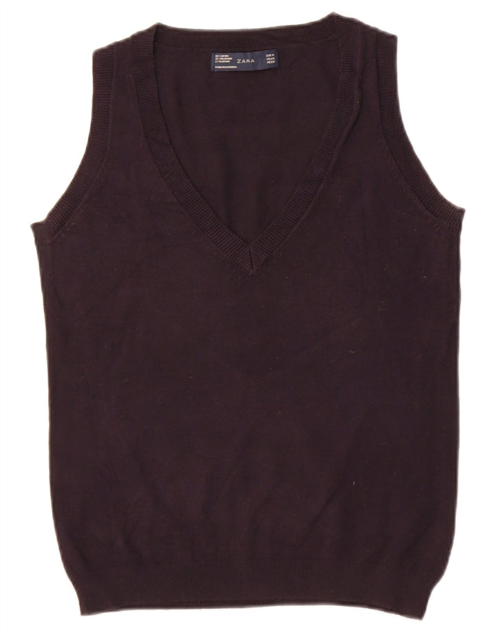 Zara Mujer Chaleco Tank Top UK 12 Medium Azul Marino Algodón