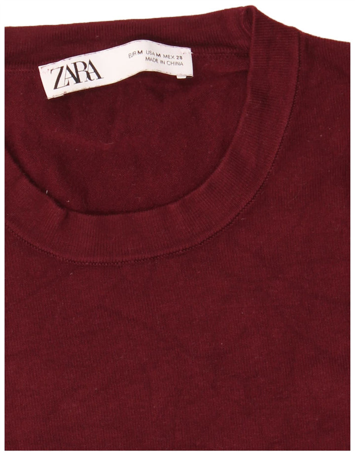 Zara - Jersey de cuello redondo para mujer, talla 40, talla M, color burdeos