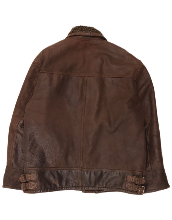 Vintage hombres Sherpa chaqueta de cuero Reino Unido 40 marrón grande