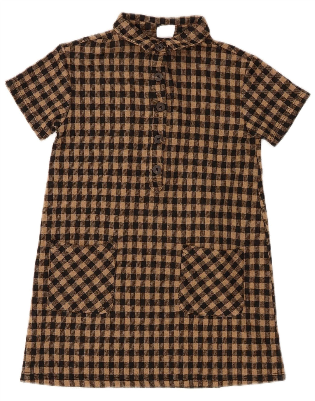 Zara Vestido Camisa Niña Manga Corta Jersey 7-8 Años Vichy Marrón