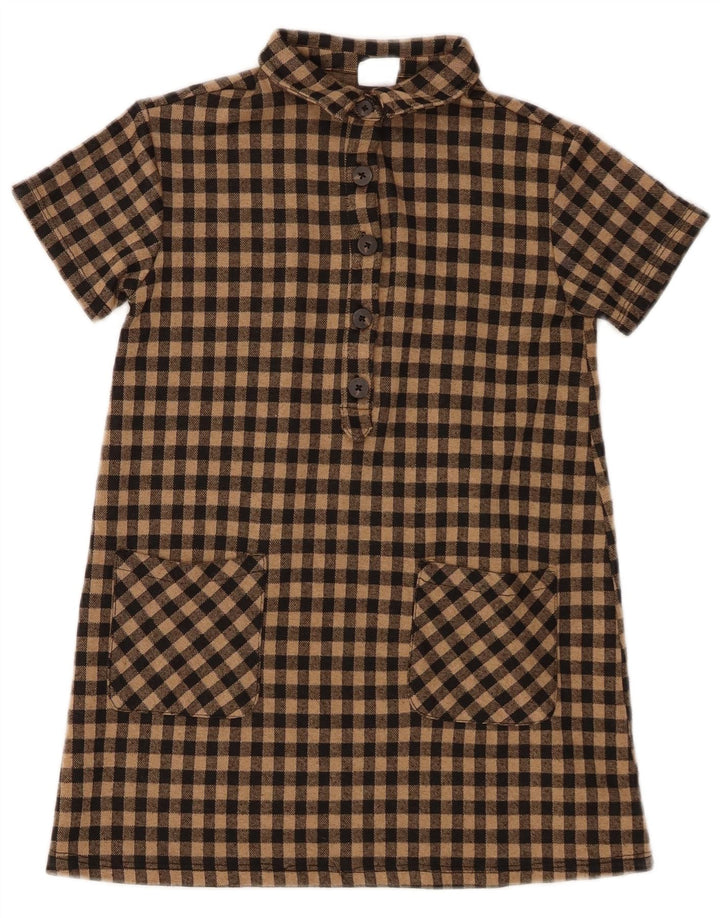 Zara Vestido Camisa Niña Manga Corta Jersey 7-8 Años Vichy Marrón