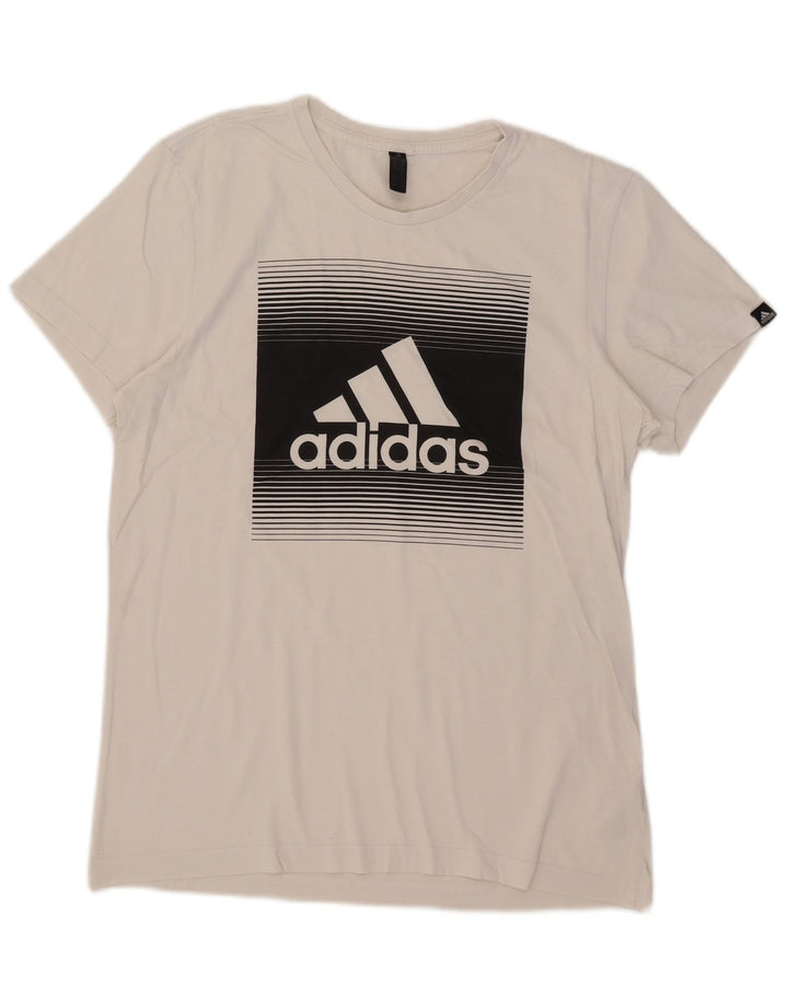 Adidas - Camiseta gráfica para hombre, talla mediana, algodón blanco