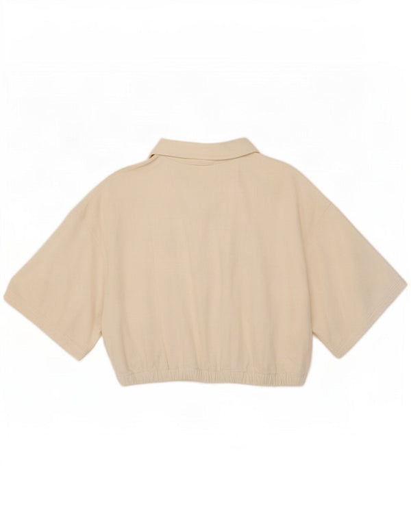 Zara Polo Corto Mujer UK 40 XL Algodón Blanco