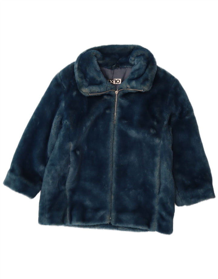 Vintage mujer chaqueta de piel sintética Reino Unido 12 poliacrílico azul medio