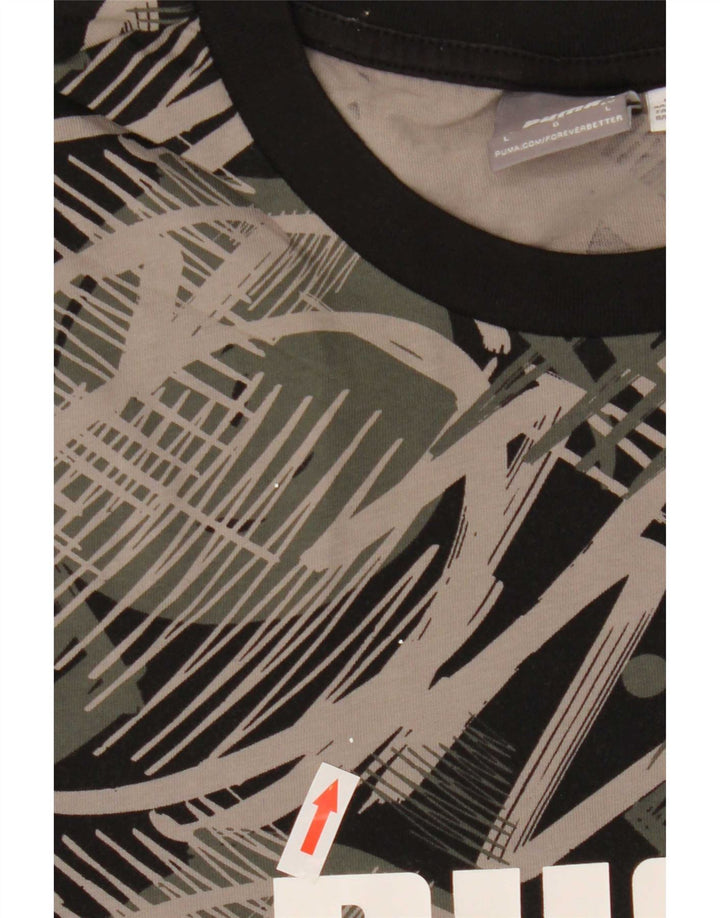 Puma Camiseta con estampado abstracto para hombre, talla grande, algodón negro