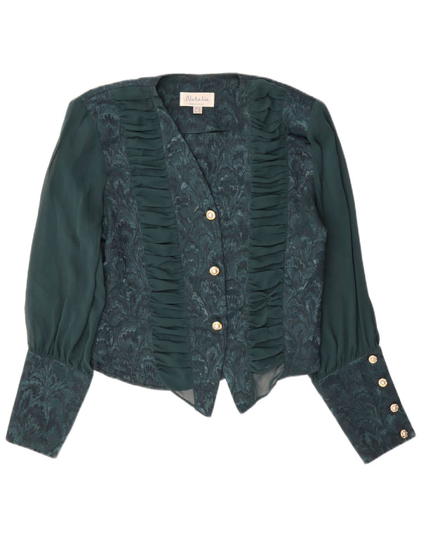 VINTAGE Blusa camisa mujer Reino Unido 18 XL Poliéster floral verde