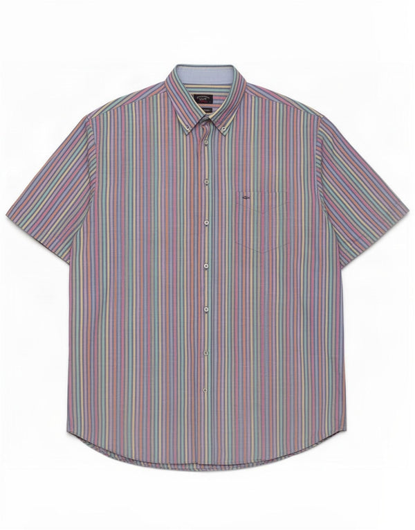 Paul & Shark Camisa Manga Corta Hombre Talla 46 XL Lino Rayas Multicolor