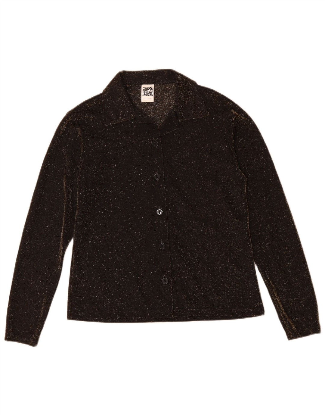 VINTAGE Blusa camisa mujer Reino Unido 14 Poliéster marrón medio