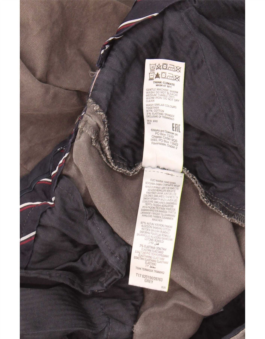 Marks & Spencer Pantalón chino recto azul Harbor para hombre W40 L29 Gris
