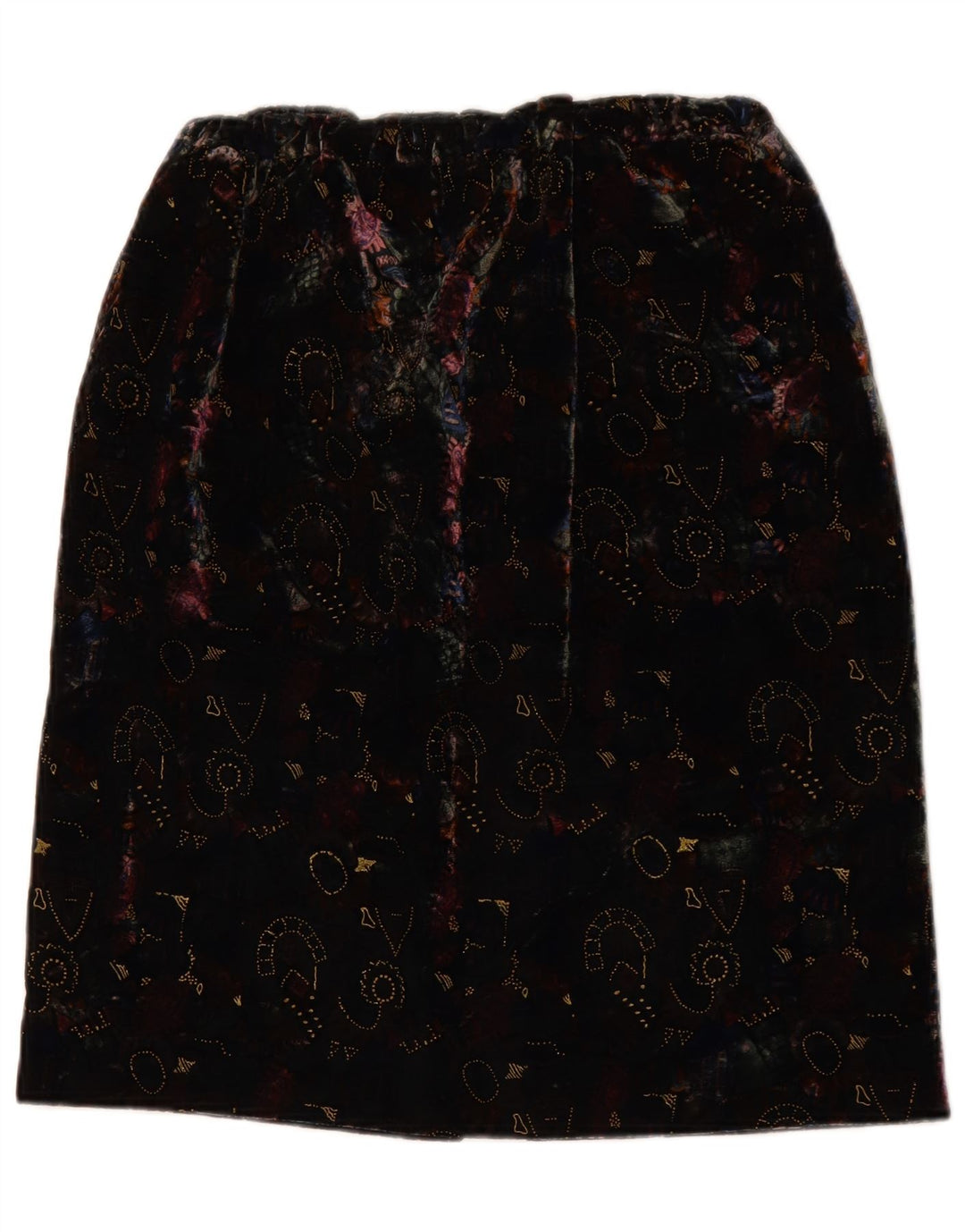 Vintage mujer patrón abstracto terciopelo falda recta W28 medio negro